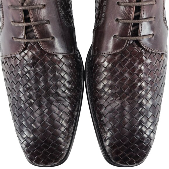 Paul Fredrick Italian Brown All Leather Woven Dress Shoes Mens 12M Derby Oxfords